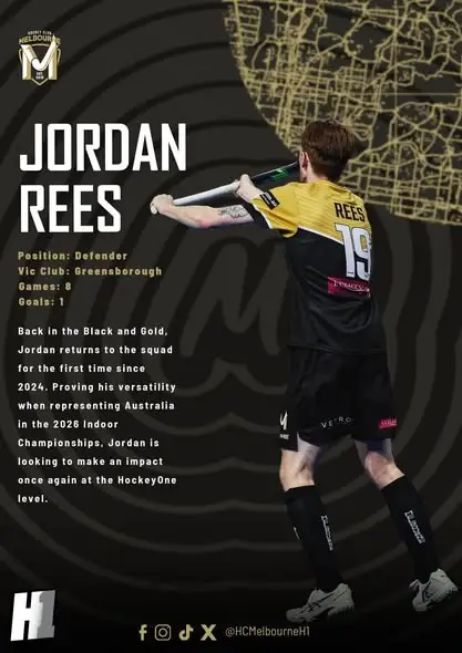 Jordan Rees Returns to HC Melbourne for the 2026 Hockey One Season