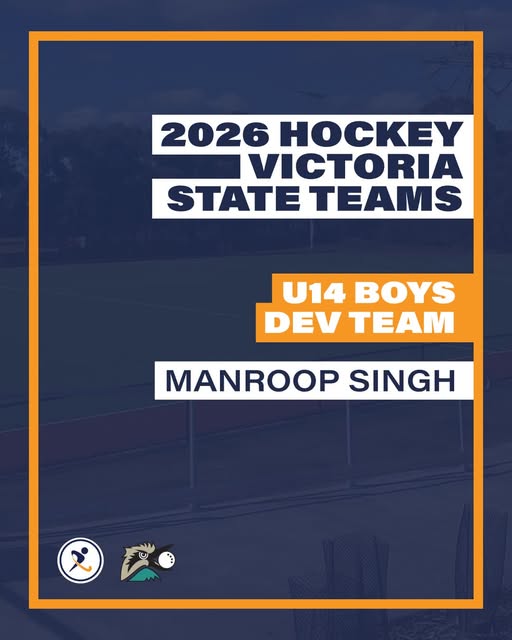 Greensborough Hockey Club player Roop celebrating selection in the 2026 Victorian Under 14 Boys Development Team