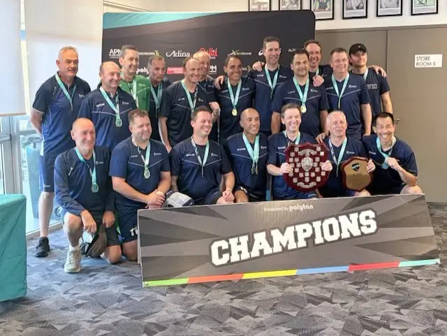 Burra members celebrate gold at the 2026 Masters championships